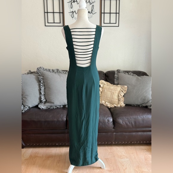 RANDM NIGHTS Vintage Elegant Dark Green Caged Ladder Back Maxi Dress Size 9 Rare - Picture 1 of 11